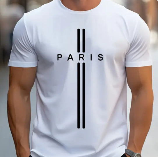 T-shirt décontracté imprimé homme, coupe ajustée, en fibre de polyester