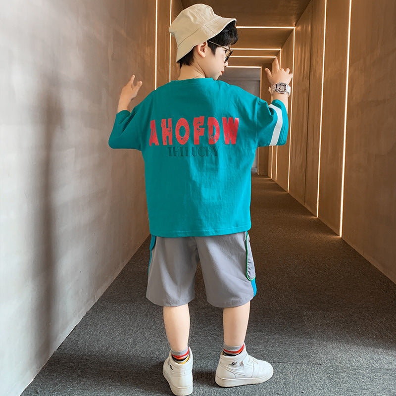 Boys Summer Short-Sleeve Cotton Two-Piece Suit