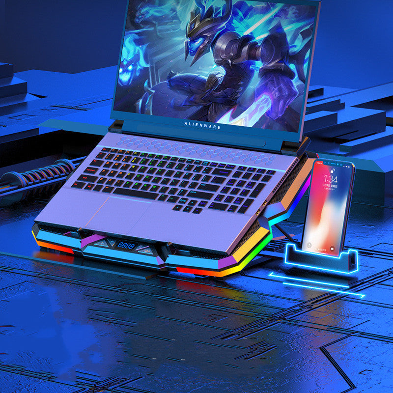 Refroidisseur de base pour ordinateur portable avec ventilateur silencieux, éclairage RGB, double USB, hauteur réglable
