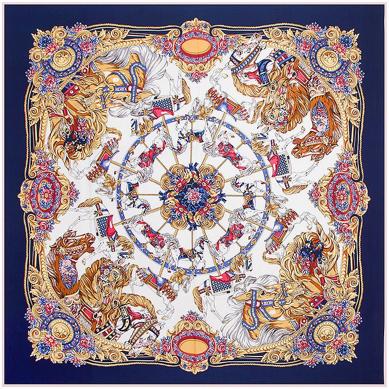 Floral Carriage Twill Large Square Silk Scarf Sunscreen Shawl