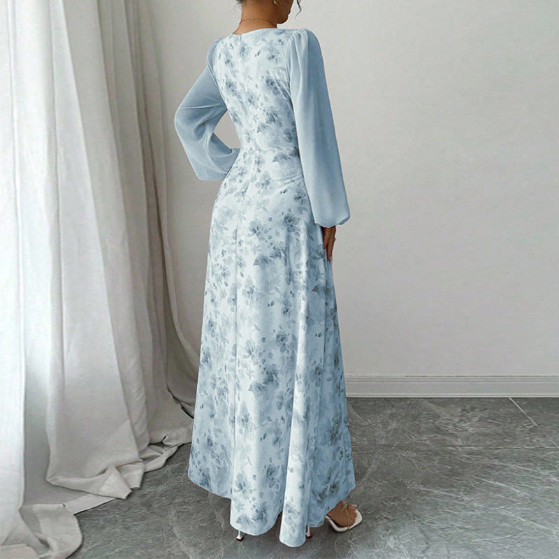 Women's Chiffon Floral Long-sleeved Dress
