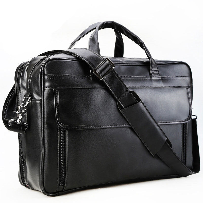 Sac d'ordinateur à main en cuir noir de grande capacité pour homme