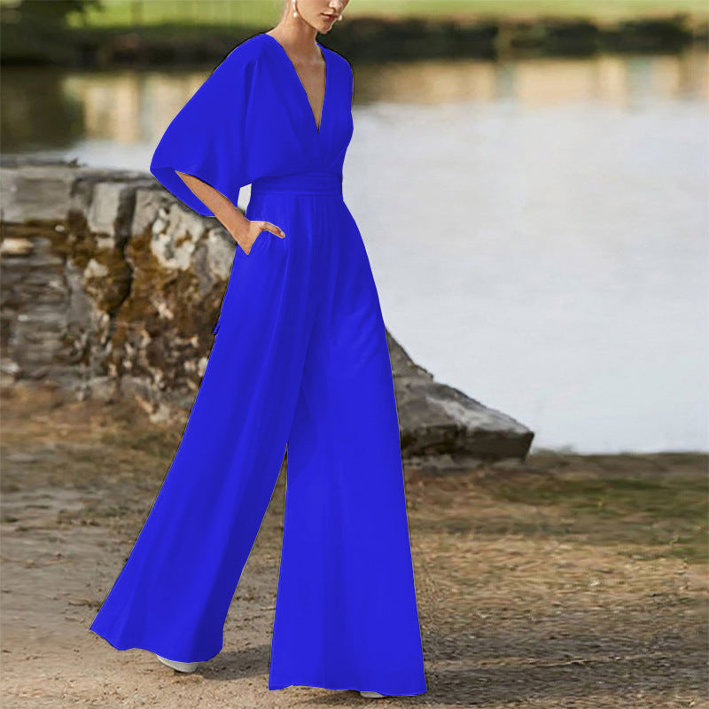 Women's Deep V High Waist Wide Leg Jumpsuit