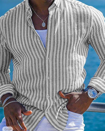 Summer Menswear 3D Print Lapel Long Sleeve Shirt