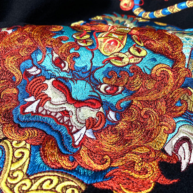 Veste brodée lourde pour hommes de style chinois, noire, tailles M-3XL