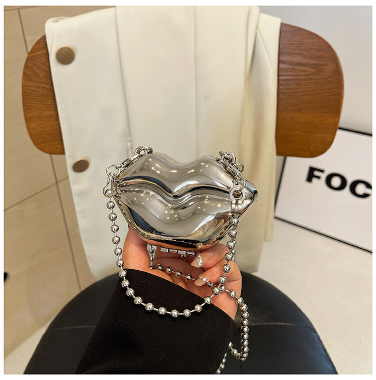 Personalized Lip Shape Shiny PU Shoulder Bag with Chain