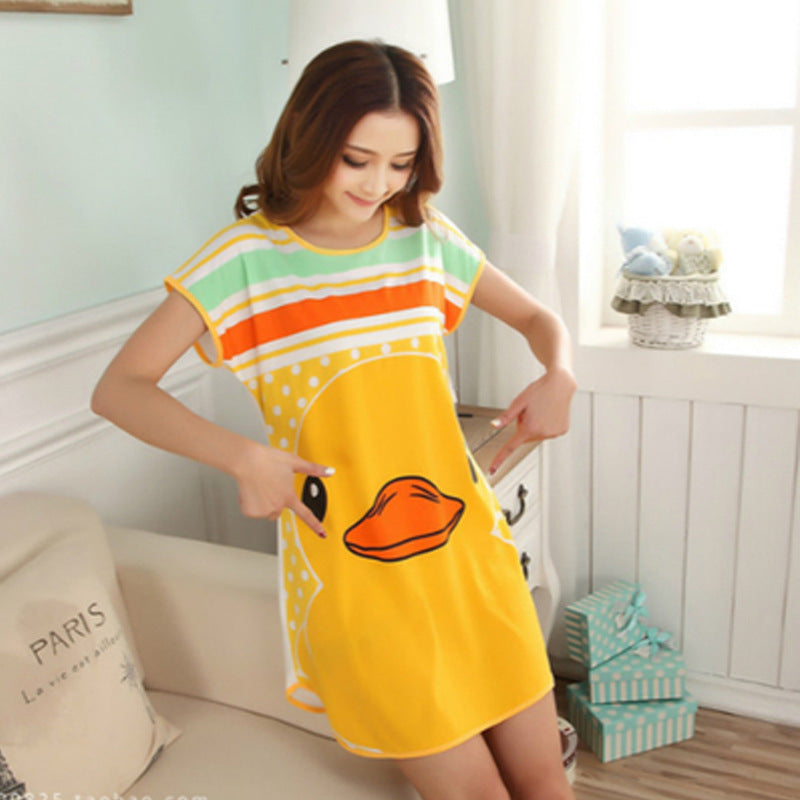 Chemise de nuit d'été pour femme en soie de lait imprimée dessin animé