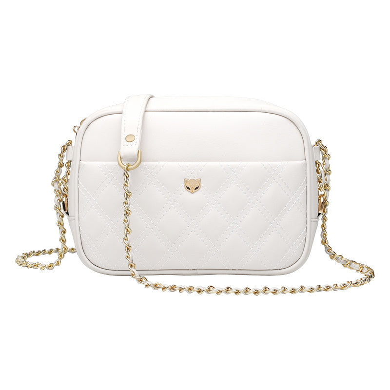 Lingge Small Square Cow Leather Shoulder Bag with Chain
