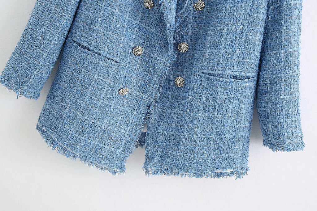 Retro Loose Tweed Plaid Women's Blazer Jacket Casual Streetwear