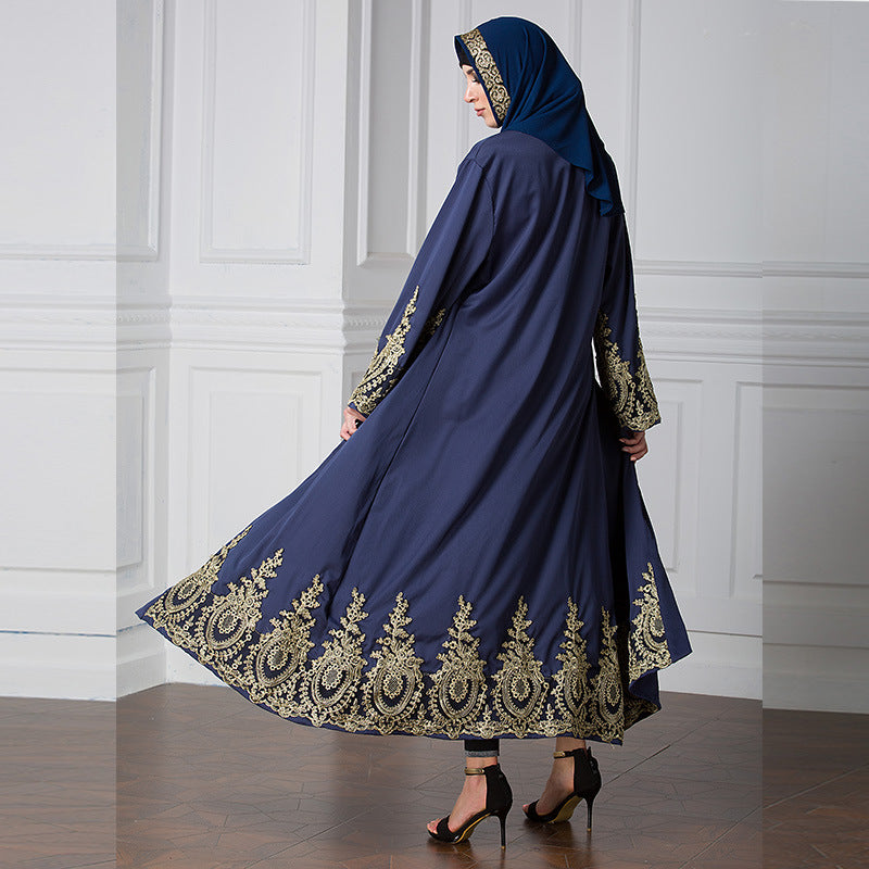Ramadan Lace Stitching Cardigan Robe Polyester