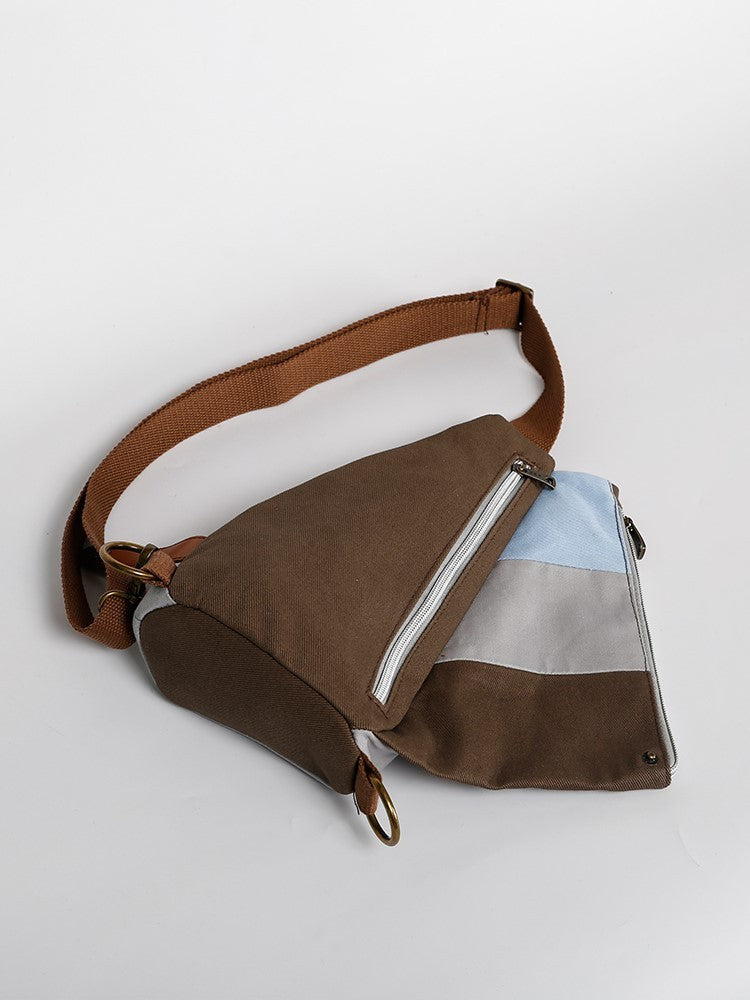 Canvas Chest Bag Crossbody Shoulder Bag with Geometric Pattern