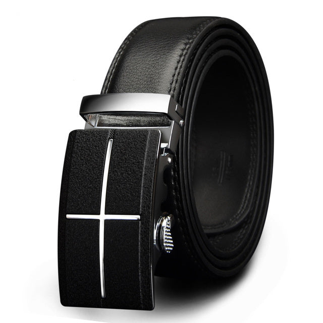 Men's Cowhide Business Belt with Automatic Alloy Buckle