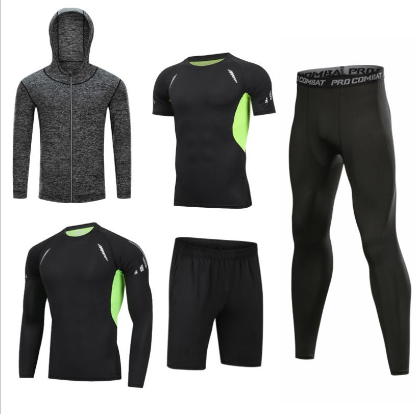 Ensemble Sport Homme Séchage Rapide à Capuche Manches Longues Pantalon Neuf Points Fitness Course à Pied