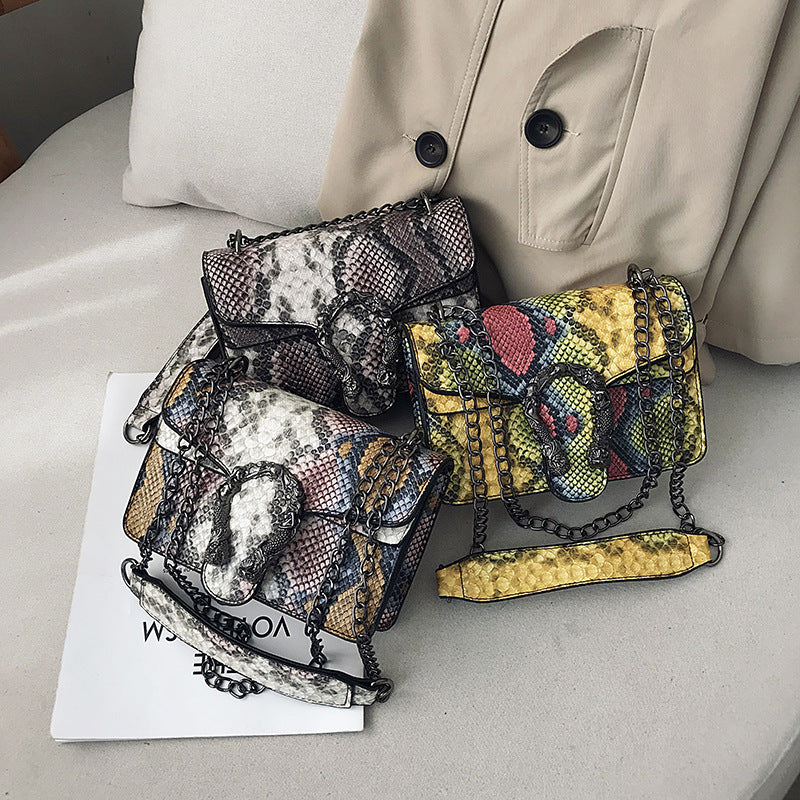 Snake Print Chain Small Square Shoulder Bag