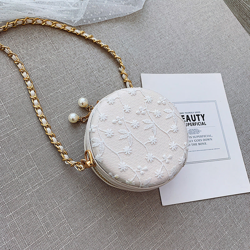All-Match Small Round PU Crossbody Bag with Chain