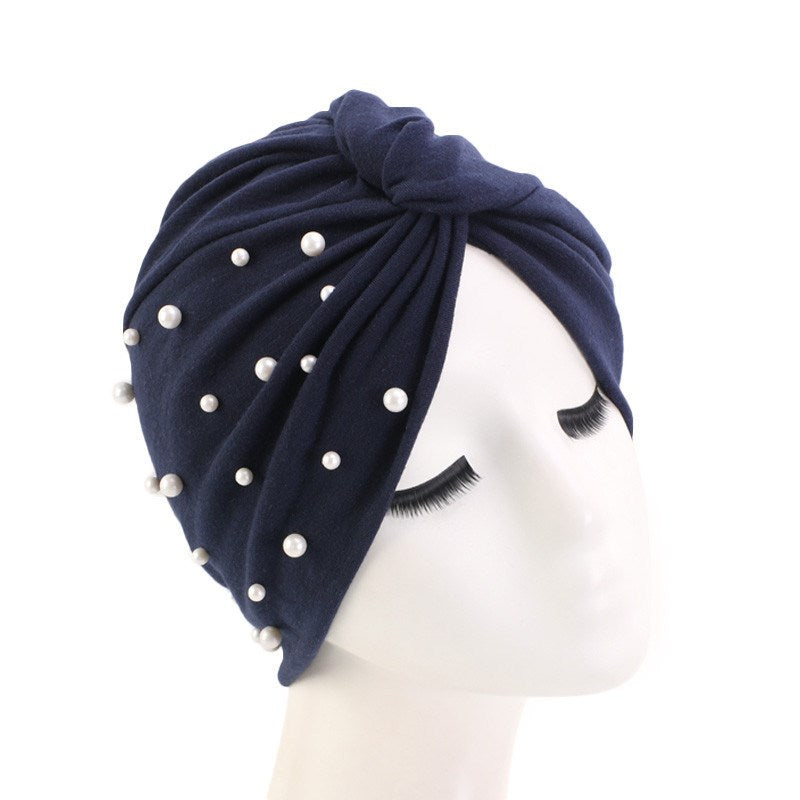 Turban tricoté en coton musulman avec des perles cloutées pour le printemps, l'automne, l'hiver