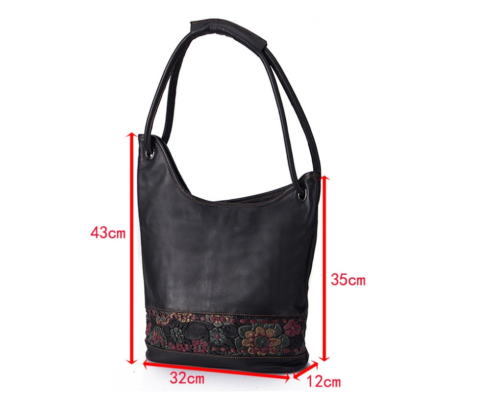 Sac à bandoulière en cuir de vachette grande capacité pour femme, noir et café