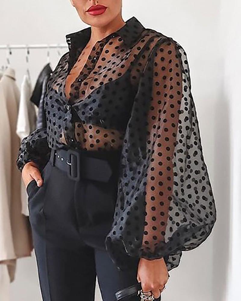 Loose Mesh Button Shirt Polyester Fiber