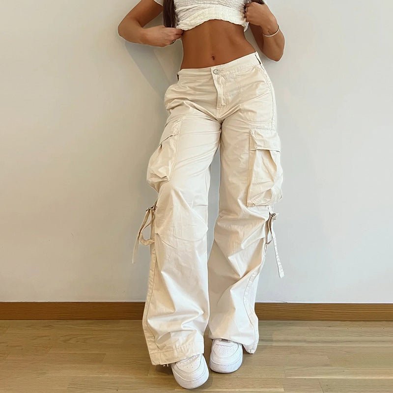 Simple Loose Low Waist Straight Casual Wide Leg Pants