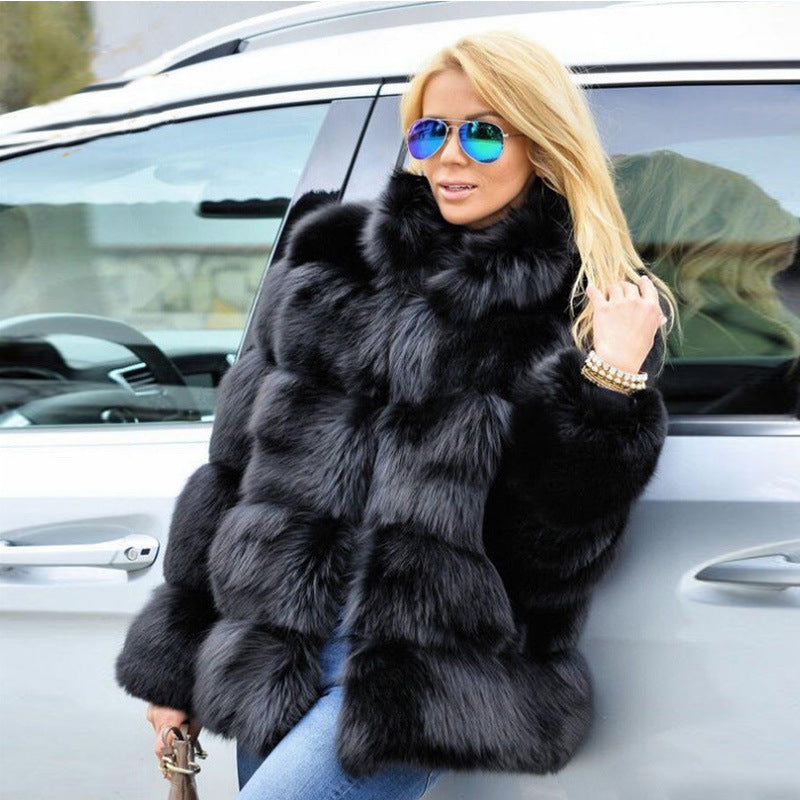 Faux Fox Fur Coat – Street Hipster Style, Mid-Length Artificial Fur