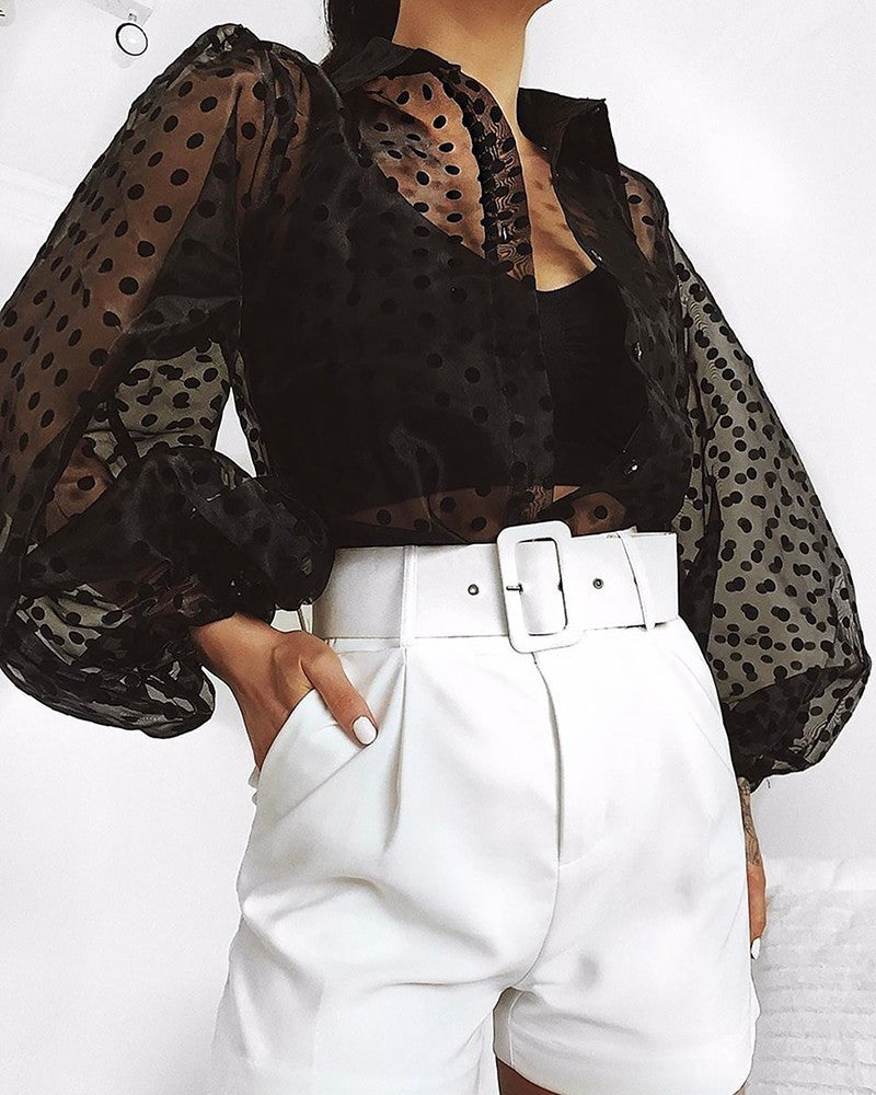 Loose Mesh Button Shirt Polyester Fiber