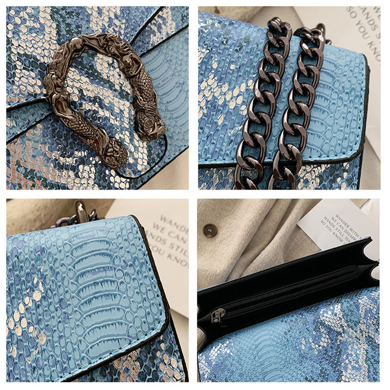 Snake Pattern PU Chain Crossbody Shoulder Bag