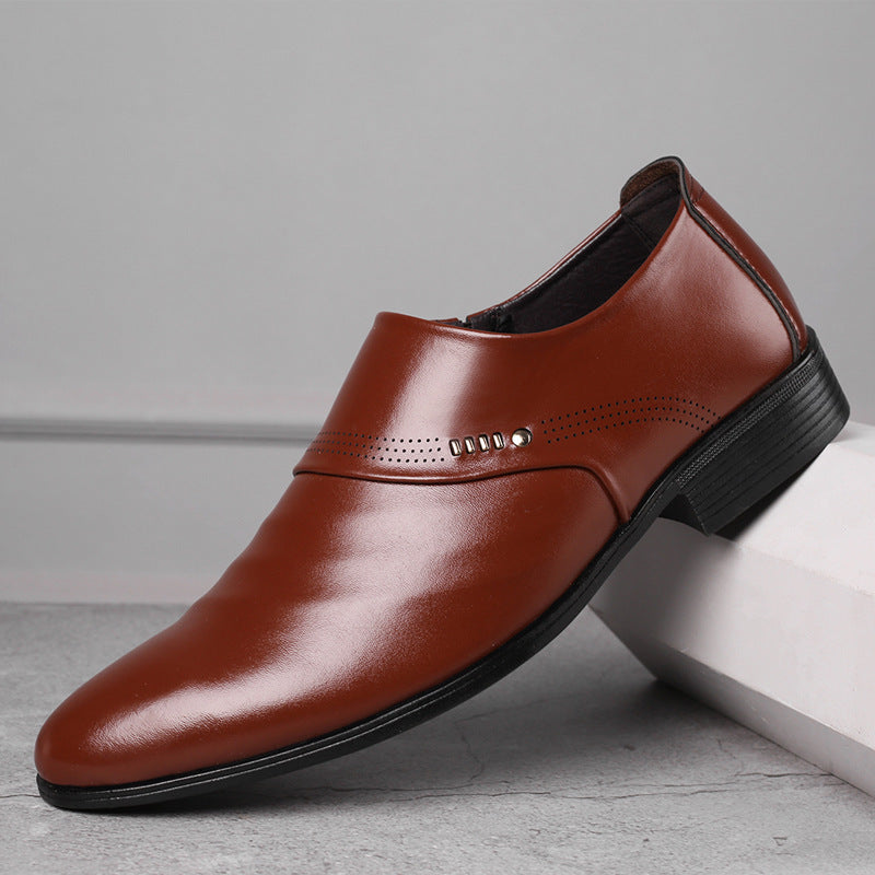 Men's Casual Pointed Toe Leather Shoes with Elastic Band