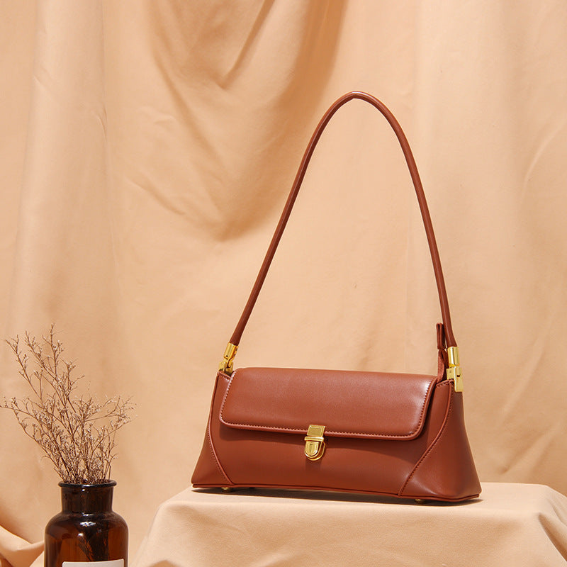 Sac à bandoulière en PU style baguette rétro pour femme, taille moyenne