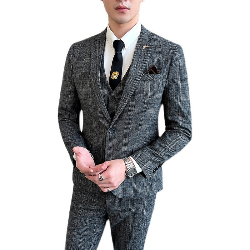 Casual Banquet Three-Piece Suit Set in Brown, Dark Gray & Blue