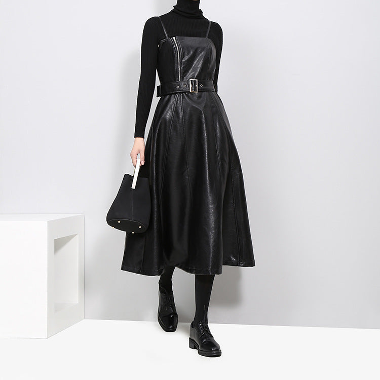 Leather Strap Skirt with Suspenders, Size Bust 88cm, Waist 70cm, Length 115cm