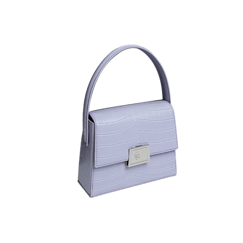 Sac à main français en cuir de vachette imprimé crocodile 20 cm avec bandoulière réglable