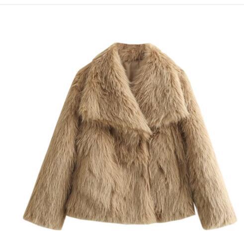Manteau Hiver en Peluche Épais et Doux à Revers, Veste Longue Décontractée à Manches Longues pour Femmes