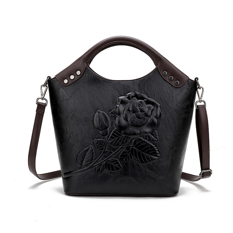 Embossed PU Bucket Shoulder Bag with Zipper, 36x37x13cm