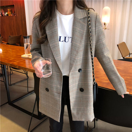 blazer à carreaux pour femme