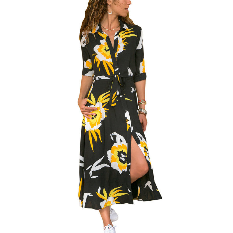 Robe Madrid vintage en mousseline col en V ligne A imprimée taille haute S-XXXL