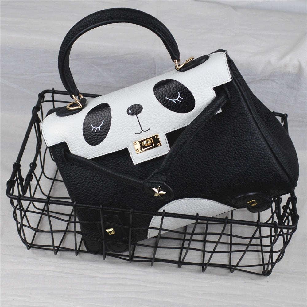Panda Print Cowhide Leather Handbag – Large & Small Sizes