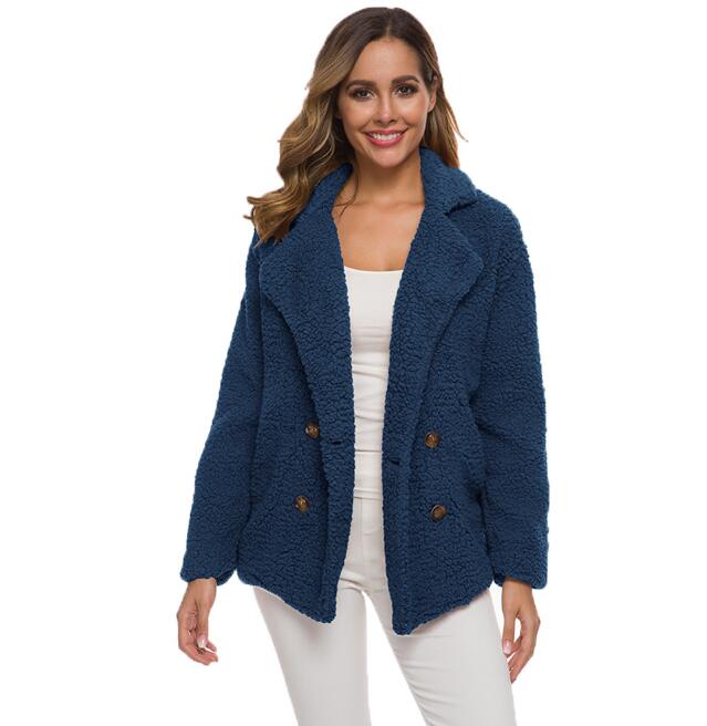 Autumn Winter Button Suit Collar Pocket Blouse Polyester Fiber
