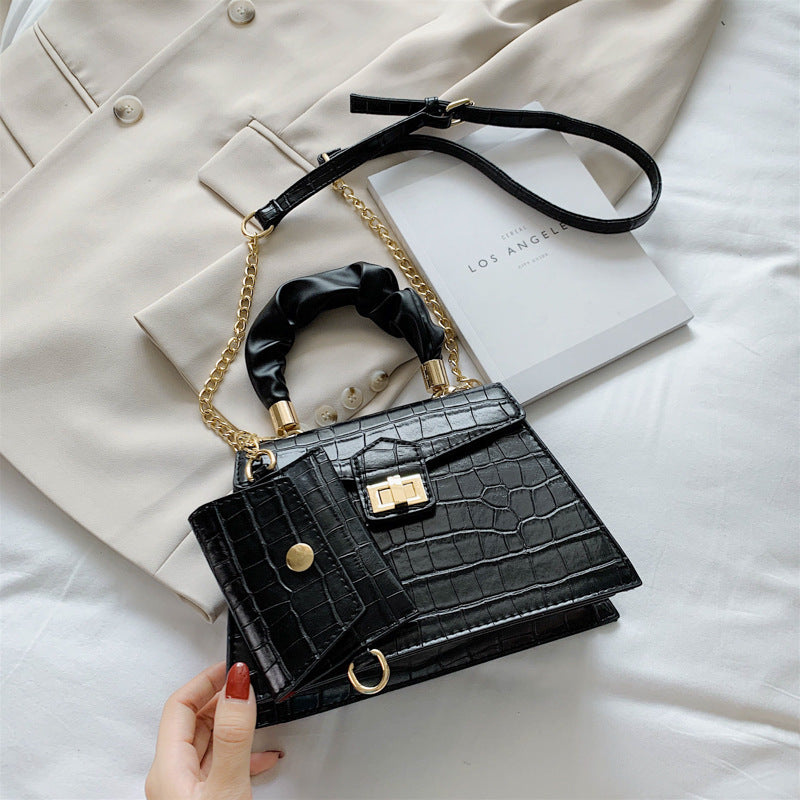 Portable Small Square PU Bag with Soft Handle and Lock Closure