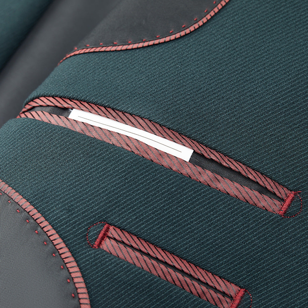 Men's Slim Fit Dark Green Corduroy Business Suit
