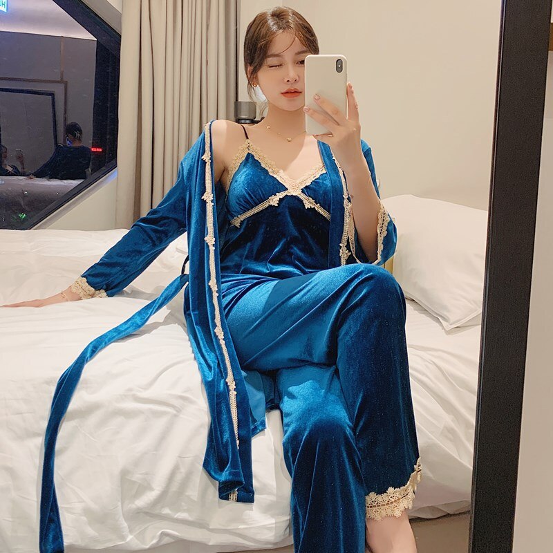 Sexy Suspender Pajamas in Korean Golden Velvet for Winter