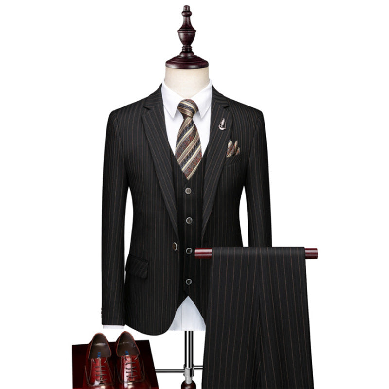 Striped Men's Business Casual Three-Piece Suit