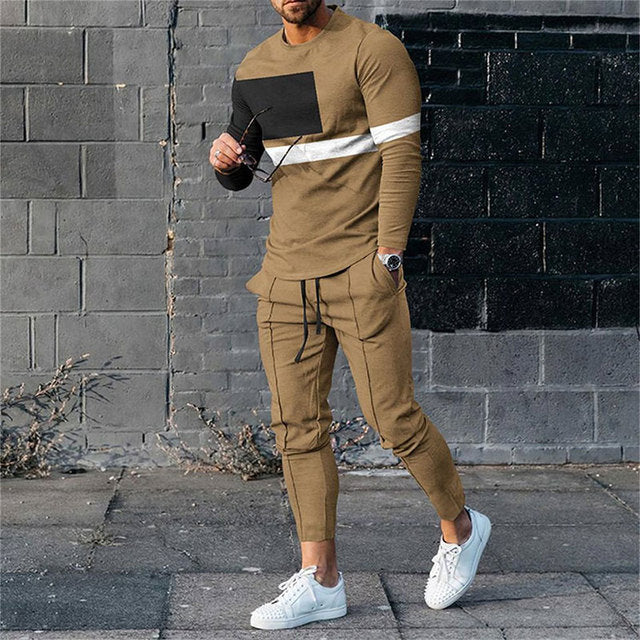 Men's Digital Print Polyester Long Sleeve Crewneck Top