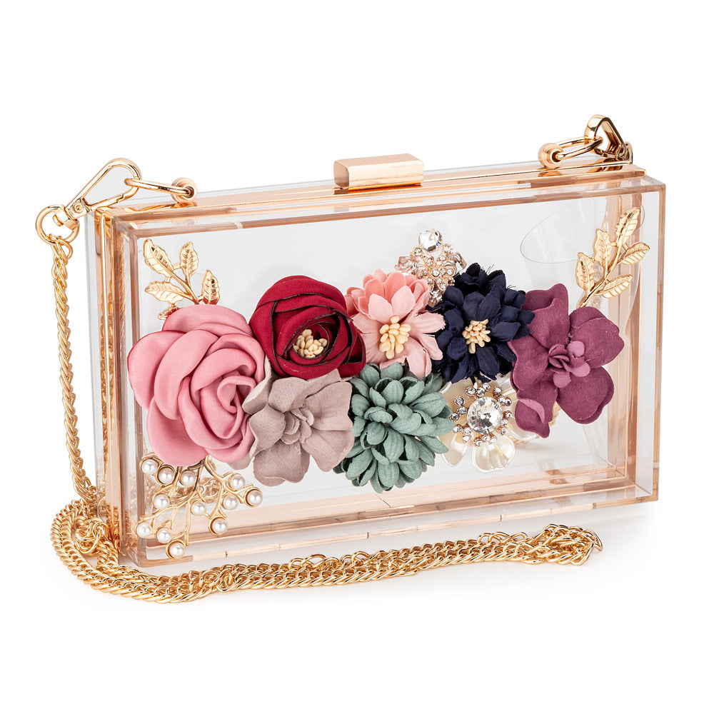 Transparent Flower Acrylic Square Bag for Women