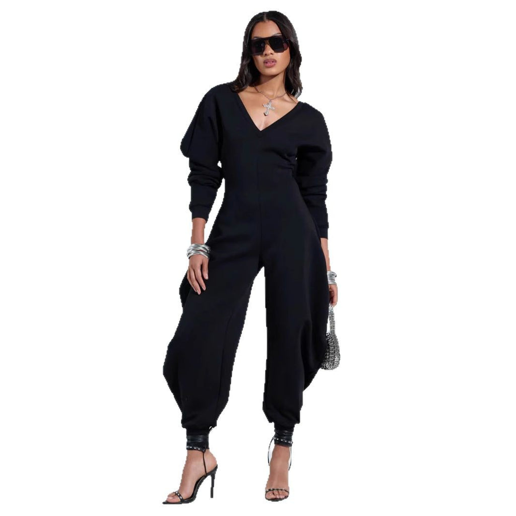 Sexy Long-Sleeve V-Neck Bodycon Jumpsuit