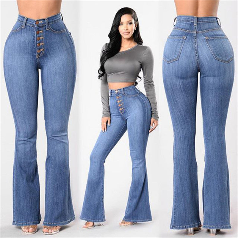 High Waist Stretch Denim Wide Leg Jeans