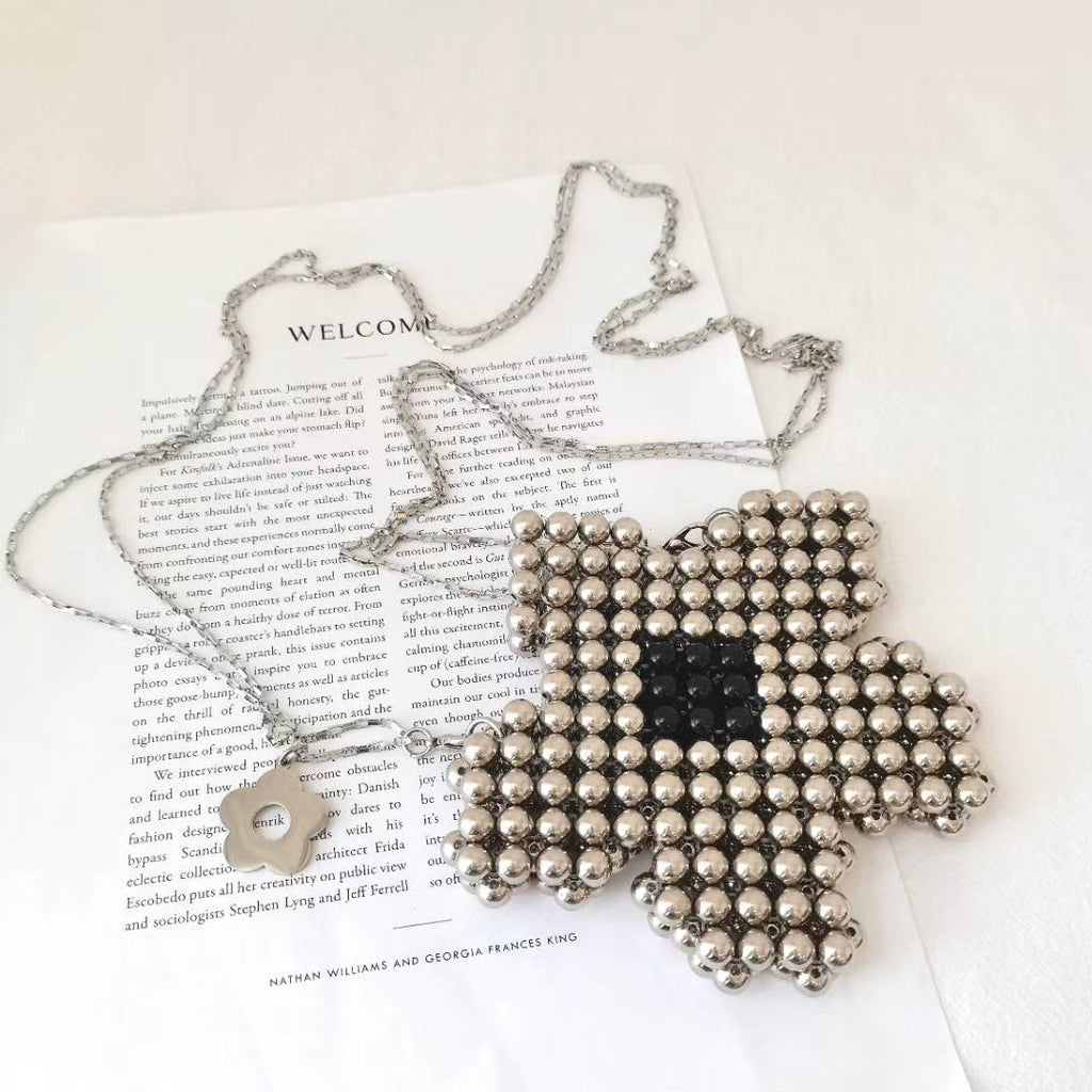 Heavy Industry Beaded Lipstick PU Messenger Bag with Magnetic Buckle