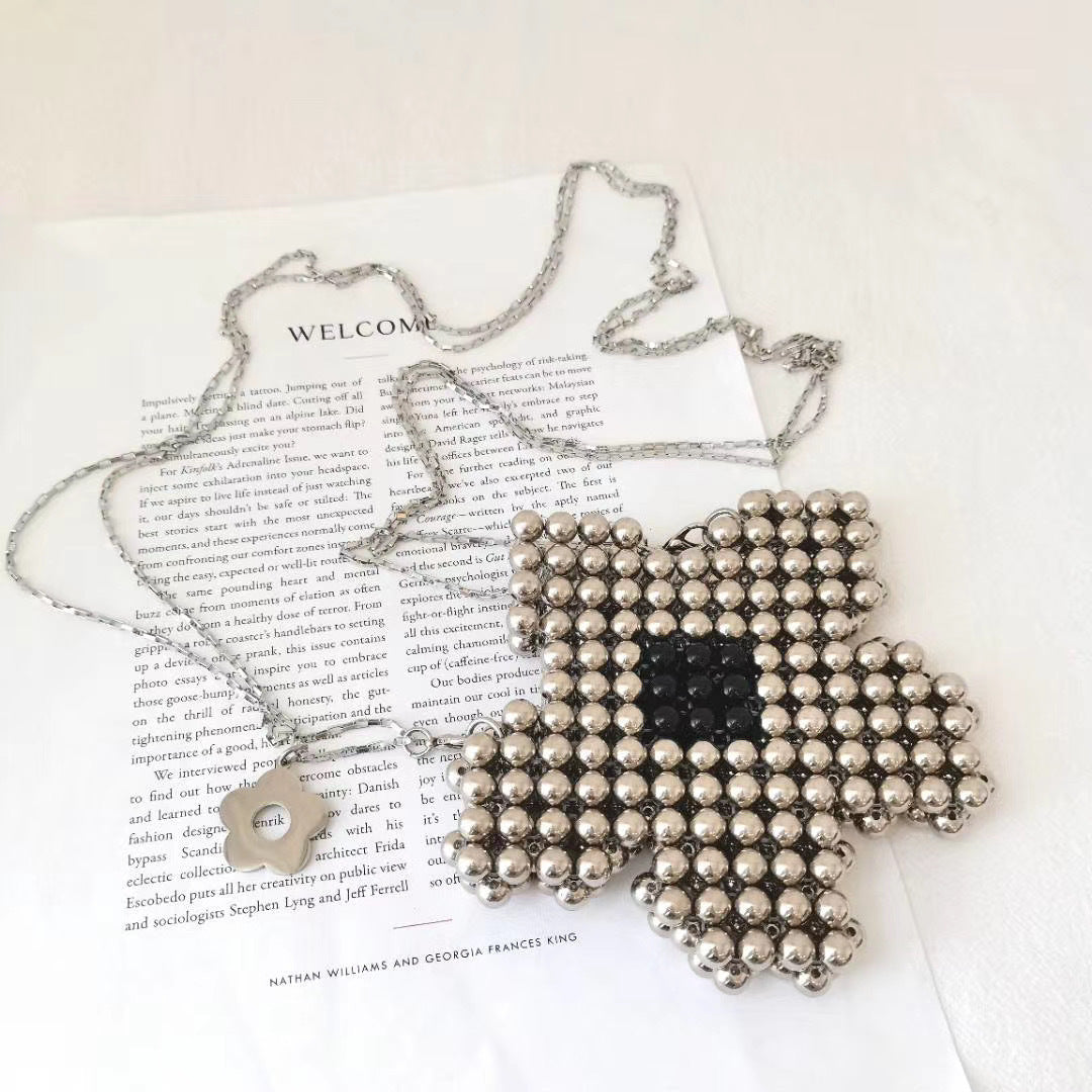 Heavy Industry Beaded Lipstick PU Messenger Bag with Magnetic Buckle