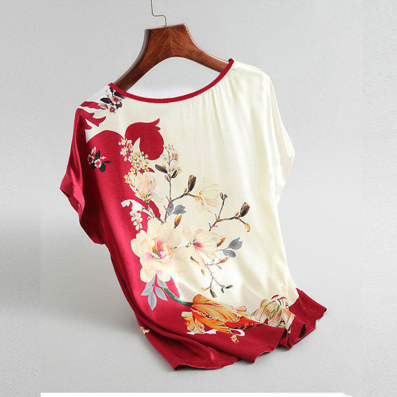 Ice Silk Printed Floral Chiffon Shirt for Women