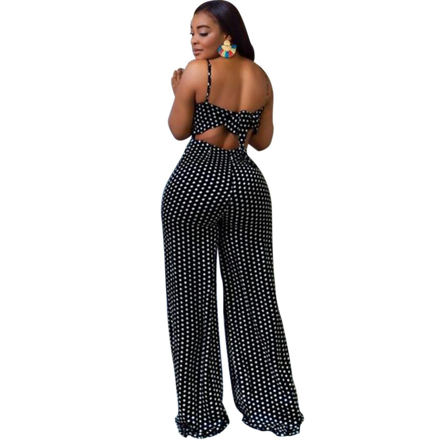 Blotted Print Wrap Chest Loose Jumpsuit Overalls