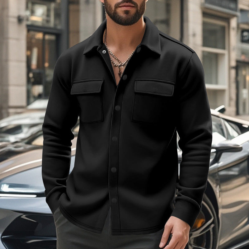 Men's Single-Breasted Lapel Jacket with Multi-Pockets